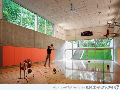 15 Ideas for Indoor Home Basketball Courts | Home Design Lover Indoor Sports Court, Home Basketball Court, Outdoor Basketball Court, Basketball Tricks, Indoor Basketball Court, Indoor Gym, Basketball Courts, Indoor Basketball, Basketball Workouts