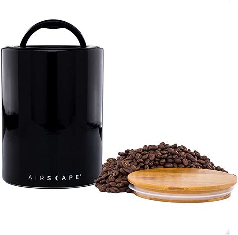 Airscape Ceramic and Food Storage Canister, 7" Large - Patented Airtight Inner Lid Preserves Food Freshness - Glazed Ceramic with Bamboo Top - Obsidian Black: Food Containers: Amazon.com.au Coffee Storage Containers, Coffee And Food, Ceramic Kitchen Canisters, Coffee Supplies, Coffee Industry, Coffee Storage, Homemade Coffee, Bamboo Top, Brewing Equipment