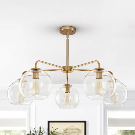 Mercer41 Bonnay 5 - Light Sputnik Sphere Chandelier & Reviews | Wayfair Glass Bubble Chandelier, Angled Ceilings, Bubble Chandelier, Glass Bubble, Light Kitchen, Globe Chandelier, Sputnik Chandelier, Dining Room Chandelier, Kitchen Island Lighting