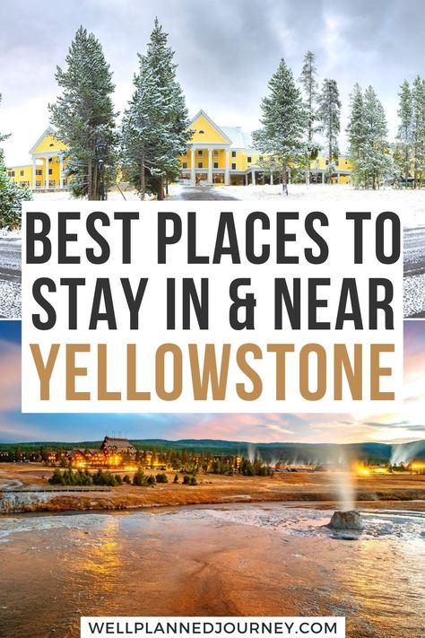 Discover where to stay in Yellowstone National Park with this guide on the best lodges, hotels, and campgrounds both inside and near the park! Yellowstone Lodging, Yellowstone Vacation Planning, West Yellowstone Montana, Yellowstone National Park Vacation, Wyoming Vacation, Yellowstone Vacation, National Park Lodges, Vacation 2024, Yellowstone Trip