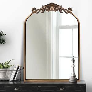 Arched Gold Mirror, Gold Arch Mirror, Spring Living Room, Baroque Mirror, Staircase Decor, Victorian Bathroom, Bathroom Hallway, Gold Baroque, Arched Mirror