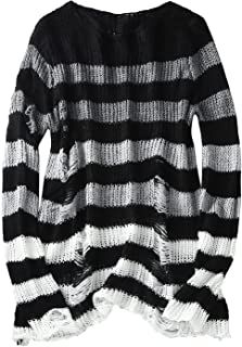 Amazon.com: goth clothes women Womens Dress Coats, Goth Clothes, Long Sweaters For Women, Knitted Jumper Dress, Distressed Sweater, Chunky Knit Jumper, White Striped Sweater, Low Neckline, Streetwear Aesthetic