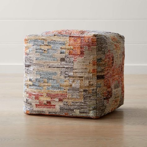 Alvarez 18"x18" Garden Square Pouf + Reviews | Crate & Barrel Fresh Home Decor, Small Living Room Furniture, Under Tv, Modern Ottoman, Square Pouf, Bean Bag Chair Kids, Cube Ottoman, Handwoven Fabric, Leather Ottoman