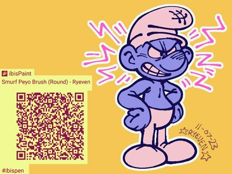 Artwork on the right is of Grouchy Smurf with his hands on his hips, he has an angry expression.
On the left is a IbisPaint QR Code Digital Brushes Ibispaint, Ibis Pens, Ibispaintx Brushes, Ibis Brush, Ibis Paint Brush, Ibispaint Brush, Ibispaint Brushes, Brush Codes, Ibis Brushes