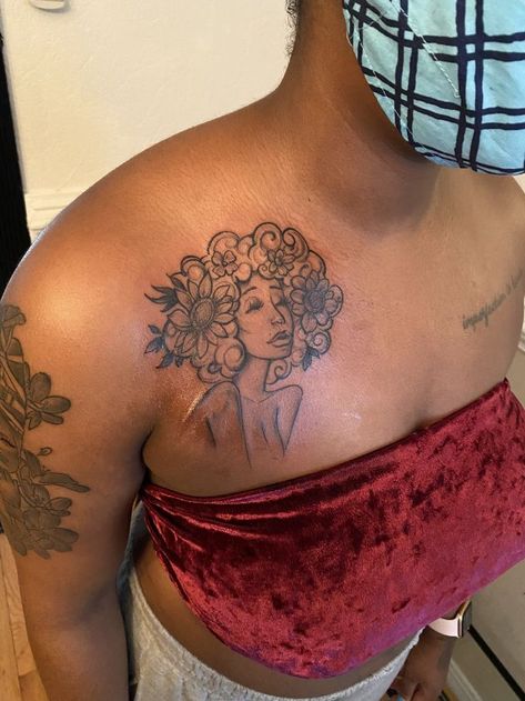 Afro Latina Tattoo Ideas, Afrolatina Tattoos, Afro Women Tattoo, Afro Woman Tattoo Ideas, Afro Lady Tattoo, Tatting, Tattoos