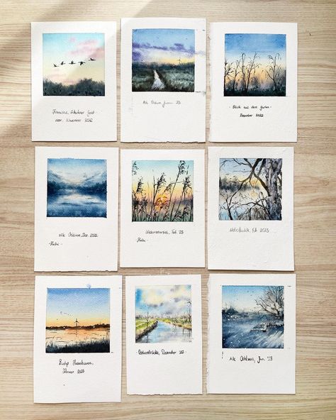 Polaroid Art Ideas, Polaroid Watercolor Paintings, Watercolour Polaroid, Polaroid Watercolor, Watercolor Painting Aesthetic, Watercolor Polaroid, Polaroid Painting, Polaroid Art, World Watercolor