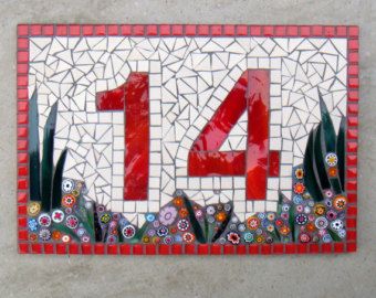 Mosaic House Number Sign Plaque Made to Order Mosaic Door Numbers, Millefiori Garden, Mosaic Numbers, Mosaic Letters, Mosaic Garden Art, Door Number, House Number Plaque, Mosaic House, Custom Mosaic