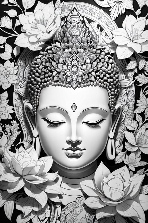 The Buddha is a source of inspiration for millions of people around the world. His teachings offer hope and guidance to those who are seeking a better way of life. Digital Drawing Outline, Black And White Buddha, Buddha Mandala Art, Buddha Sketch, God Sketch, White Buddha, Buddha Drawing, Buddhist Art Drawing, Symbol Of Hope