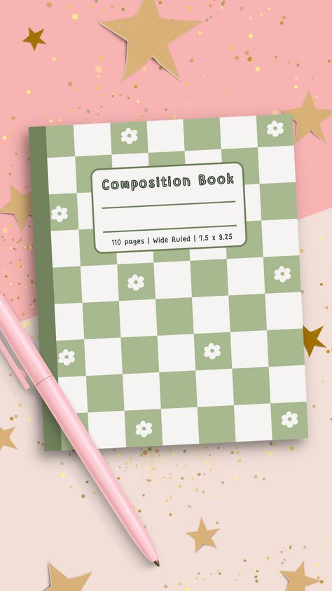 Cute Green Stationary, Kawaii Composition Notebook, Stationary For Journaling, School Notebooks Aesthetic Cover, Cute Note Books For School, Cute School Notebooks, Cute Note Books, Cute Composition Notebooks, Aesthetic Composition Notebook