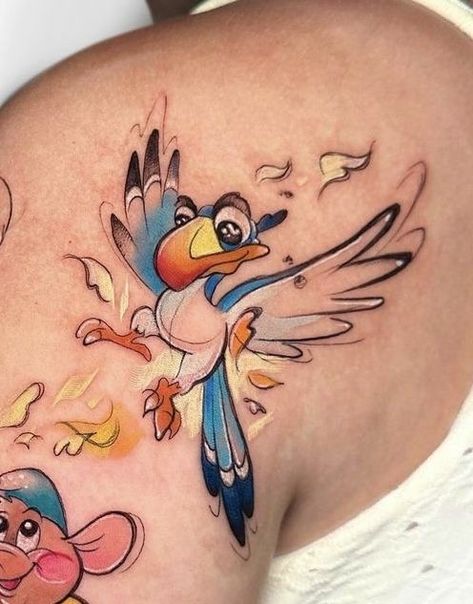 Disney Bird Tattoo, Disney Tattoos Unique, Disney Watercolour, Disney Outline, Disney Watercolor Tattoo, Cinderella Tattoo, Boss Tattoo, Sketch Tattoos, Disney Sleeve Tattoos