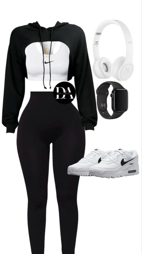 Rock your workout in this trendy and comfy athleisure look. Stay stylish and motivated! #athleisure #workout #beatsheadphones #fashion #nike #applewatch Winter Workout Outfits For Women Fitness, Sporty Chill Outfits, Nike Womans Outfits, Oversized Workout Outfit, Cute Chill Outfits Baddie, Edgy Workout Outfits, Nike Sport Outfit Women, Hooded Athleisure Sweatshirt For Workout, Athleisure Workout Hoodie Activewear