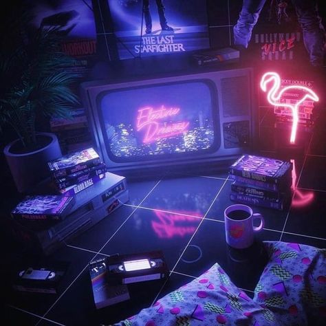 D r e a m k i d on Instagram: "S l e e p o v e r 📼 Art by @da_schlechti #newretro #cyberwave #outrun #vaporwaveart #retrowave #vapourwave #vaporwaveaesthetic #synthwaveart #chillwave #newretrowave #synthwave #80s #eighties" Reality Aesthetic, Vaporwave Room, Neon Rouge, The Last Starfighter, Flamingo Artwork, Scifi Artwork, Synthwave Art, Escaping Reality, Electric Dreams