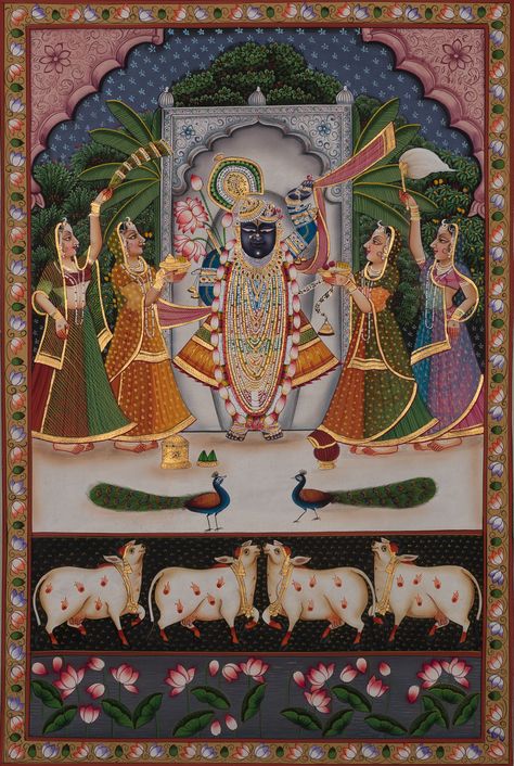 Shrinath Ji Pichwai Painting, Shreenathji Pichwai, Sharad Purnima, Mughal Garden, Shree Nathji, Rajasthani Painting, Shyam Baba, Pichwai Painting, Wall Art On Canvas