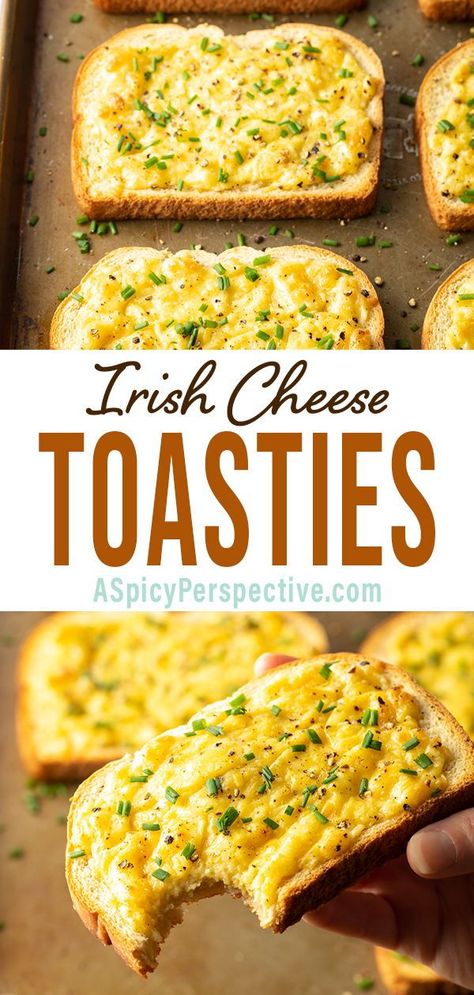 Irish Cheese Toasties, Tillamook Cheese Recipes, Easy Irish Dinner Recipes, Irish Cheese Dip, Cheese Toastie Recipes, Irish Breakfast Ideas, Dubliner Cheese Recipes, Easy British Recipes, Savory Toast Ideas