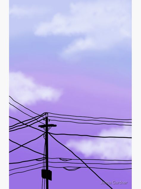 Power Line Painting Easy, Power Lines Art, Power Line Painting, Power Lines Drawing, Powerline Painting, Power Line Drawing, Purple Sky Painting, Purple Sunset Painting, Vinyl Paintings