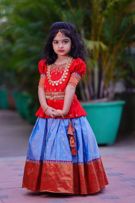 Latest Pattu Pavadai Designs, Kids Pattu Pavadai Designs Latest, Langa Models, Lehanga For Kids, Pattu Pavadai Designs, Girls Skirt Patterns, Pattu Pavadai, Kids Dress Collection