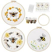 Embroidery Clothes, Bee Pattern, Pattern Stamping, Bee Embroidery, Hand Embroidery Kit, Cross Stitch Needles, Bee On Flower, Floral Pattern Design, Needlework Embroidery