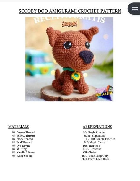 Crochet Scooby Doo Amigurumi Free Pattern, Crochet Scooby Doo Pattern Free, Crochet Scooby Doo, Sleepy Dogs, Easy Crochet Patterns Free, Crochet Animals Free Patterns, Magic Circle, Crochet Dog, Black Thread