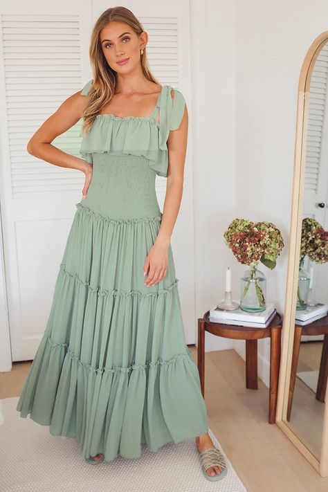 Sage Green Maxi Dress - Tiered Maxi Dress - Cute Tie-Strap Dress #ad #Maxi, #Ad, #Dress, #Sage, #Green Dresses Sage Green, Sage Green Maxi Dress, White Lace Skater Dress, Lulus Maxi Dress, Sage Green Dress, Green Maxi Dress, White Halter Dress, Green Maxi, A Fairy Tale