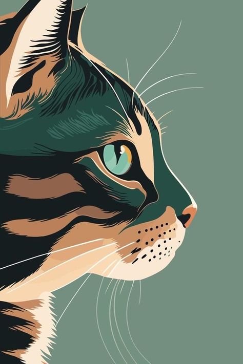 Modern Cat Art, Eyes Vector, Cat With Green Eyes, Cat Art Illustration, Soyut Sanat Tabloları, Vector Art Illustration, Cat Painting, Cat Illustration, Cat Drawing