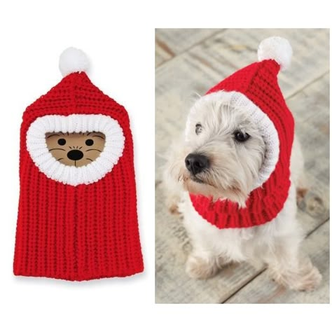 It's cold outside! Keep your puppy warm (and stylish to boot) with this Red Balaclava knitted headwear for dogs. Crochet Dog Santa Hat, Crochet Dog Balaclava, Dog Balaclava Crochet Pattern, Crochet Dog Santa Hat Free Pattern, Christmas Crafts For Dogs, Dog Balaclava, Red Balaclava, Balaclava Knitted, Crochet Dog Hat