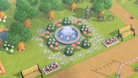 Warrior Statue, Pink Mums, Animal Crossing 3ds, Animal Crossing Memes, Animal Crossing Guide, Garden Benches, Happy Home Designer, Fountain Design, Animal Crossing Wild World