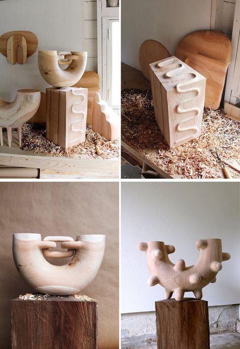 Ariele Alasko Makes These Creative Wood Sculptures And Home Decor Items Ariele Alasko, Wood Chair Makeover, Creative Sculpture, Rustic Wood Crafts, Easy Sculpture, Wooden Sculptures, Sculpture Abstract, Sculpture Modern, Painting Lamp Shades