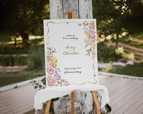 Hand Drawn Floral Wedding Welcome Sign Garden Party Welcome Sign Floral Welcome Sign Handwritten Illustrated Wedding Welcome Sign - Etsy UK Garden Party Welcome Sign, Garden Wedding Welcome Sign, Floral Welcome Sign, Holy Matrimony, Party Welcome Sign, Hand Drawn Floral, Drawn Floral, Party Inspo, Garden Party Wedding