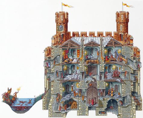 Cross Section Illustrations - Album on Imgur Stephen Biesty, Castle Illustration, Chateau Medieval, Medieval Life, Castle Art, Cross Section, Fantasy Castle, A Castle, Medieval Castle