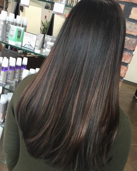 Single process, balayage & lowlights to create this seamlessly blended color on @mallorybres 😍❤️ • • • • #kristiwalsh #kristiwalshair… Black Hair With Lowlights, Balayage Lowlights, Balayage Straight Hair, Long Hair Highlights, Highlights For Dark Brown Hair, Hair Color Pictures, Black Hair Balayage, Dark Brunette Hair, Straight Black Hair