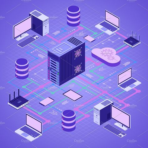 Oracle Sql, Cloud Computing Technology, Technology Posters, Data Network, Isometric Design, Isometric Illustration, Affinity Designer, Utila, Computer Network