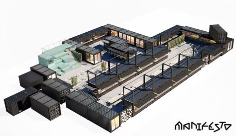 Container Mall, Shipping Container Architecture, Plaza Design, Container Cafe, Plant Installation, Food Park, Pub Design, World Architecture, Container Buildings