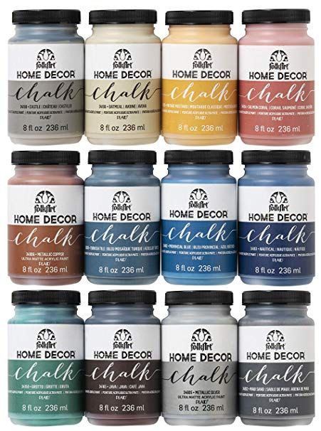 Amazon.com: FolkArt Home Decor Chalk Finish Paint Set (8 Ounce), PROMO877 (12-Pack) Folkart Chalk Paint, Painting Beads, Best Chalk Paint, Painted Furniture Colors, Upcycled Projects, Turkish Tile, Chalk Paint Colors, Home Decor Colors, Acrylic Craft Paint