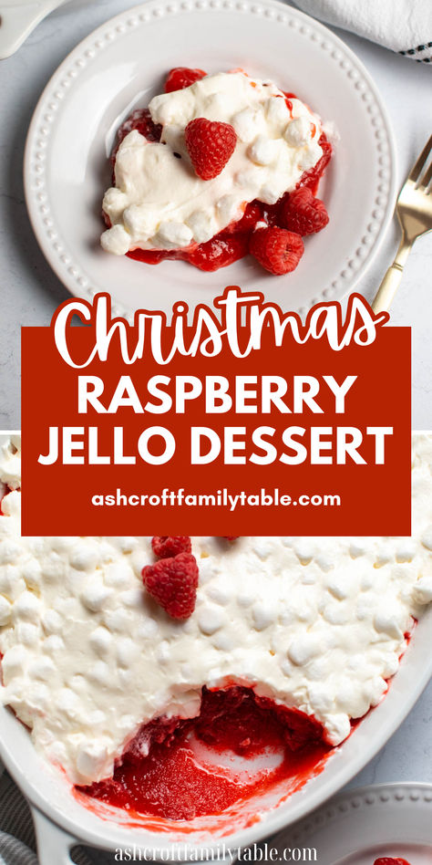 Raspberry jello dessert salad served for a Christmas dinner dessert. Raspberry Cream Cheese Jello Salad, Pretzel Jello Dessert Raspberry, Jello Dessert Ideas, Jello Snowballs, Holiday Jello Salad, Christmas Jello Salad Recipes, Jello Desserts Cool Whip, Easy Jello Salad Recipes, Christmas Jello Recipes