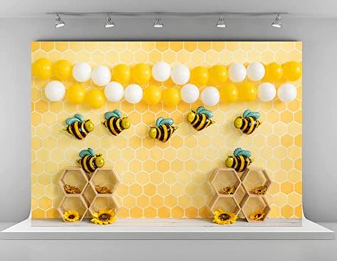 Bee Balloon, Honeycomb Cake, Baby Photography Backdrop, Sweet As Can Bee, Baby Backdrop, Bee Birthday Party, Photoshoot Backdrops, Sunflowers Background, Cloth Backdrop