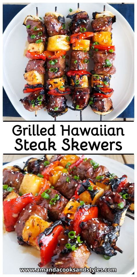 Hawaiian Steak, Hawaiian Beef, Steak Skewers, Grilled Kabob Recipes, Steak Kebabs, Steak Kabobs, Beef Skewers, Beef Kabobs, Red Meat Recipes