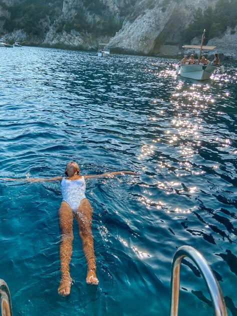 swimming in the waters of the Mediterranean Sea #capri #italy #floating #summer #whatiwore #discover #mediterranean Capri Italy, Mediterranean Sea, The Mediterranean, What I Wore, Capri, Floating, Greece, Vision Board, Swimming