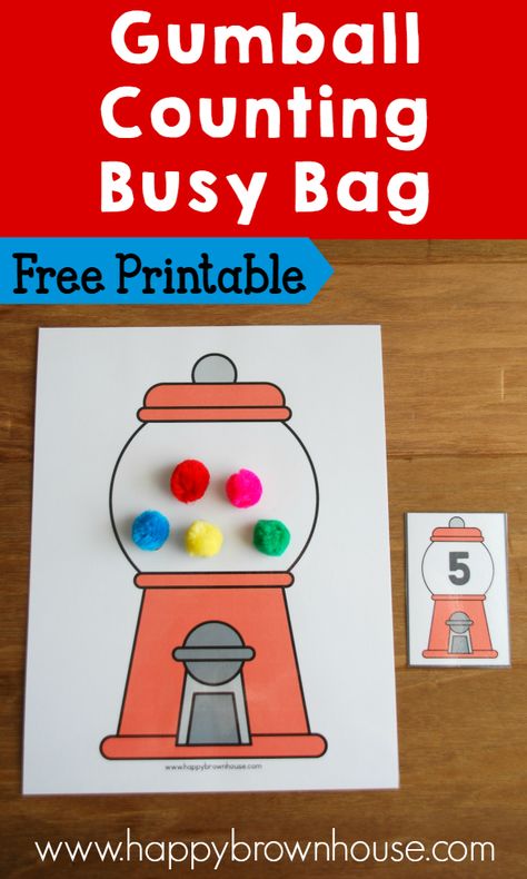 This free printable Gumball Counting Busy Bag is perfect for teaching math to preschool age children. Stem Preschool, Toddlers Activities, Preschool Math Games, Starting A Daycare, Tracing Lines, Activity Bags, Theme Activities, Prek Math, Busy Boxes