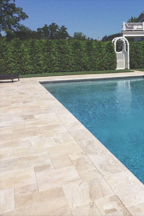 Travertine Colors Pool Deck, Diana Royal Marble Pool Deck, Ivory Travertine Pool Deck French Pattern, Marble Patio, Ivory Travertine Pool Deck, Pool Paving Ideas, Marble Pool Deck, Marble Pool, Limestone Pool Deck