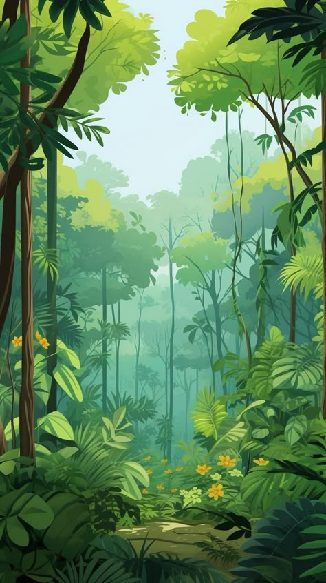 Immerse yourself in the lush beauty of the Verdant Canopy, where thick foliage and towering trees create a serene oasis. Explore the wonders of nature and get lost in the tranquil greenery. #VerdantCanopy #ThickFoliage #ToweringTrees #NatureLovers #Greenery #SereneOasis Jungle Cartoon, Rainforest Trees, Wonders Of Nature, Forest Background, Tree Canopy, Forest Illustration, Simple Phone Wallpapers, Forest Art, Landscape Drawings