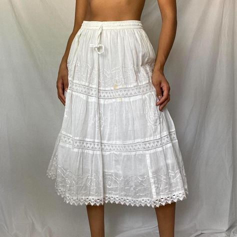 Boho Cottage Core, Cottage Core Fairy, White Fairy, Skirts White, Fairy Skirt, Boho Cottage, Have Mercy, White Midi, Embroidered Skirt