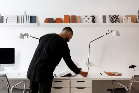 An Architect's Narrow Townhouse in Montreal, Design Studio Included - Remodelista Narrow Townhouse, Meeting Room Design, Alex Drawer, Ikea Finds, Victorian Townhouse, Office Floor, Earth Design, White Marble Countertops, Simple Living Room