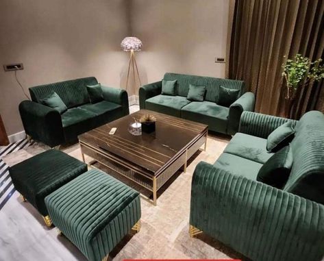 Luxury 7 Seater Sofa Set with Two Couches, Living Room & Hotel Room Comfortable Seat with Cushions(Dark Green) Two Couches Living Room, Sofa Design Living Rooms Indian, Indian Bedroom Design, Two Couches, Stylish Living Room Furniture, Luxury Sofa Living Room, Couches Living, Latest Sofa Designs, Indian Living Room