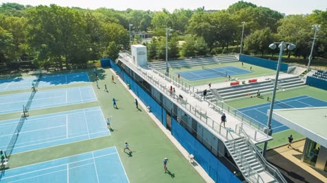 Gallery of Cary Leeds Center for Tennis & Learning / Gluck+ - 5 Tennis Learning, Geothermal Heating And Cooling, Tennis Court Design, Tennis Stadium, Sports Facility Architecture, Sports Facility, Stadium Seating, Indoor Tennis, Sports Video