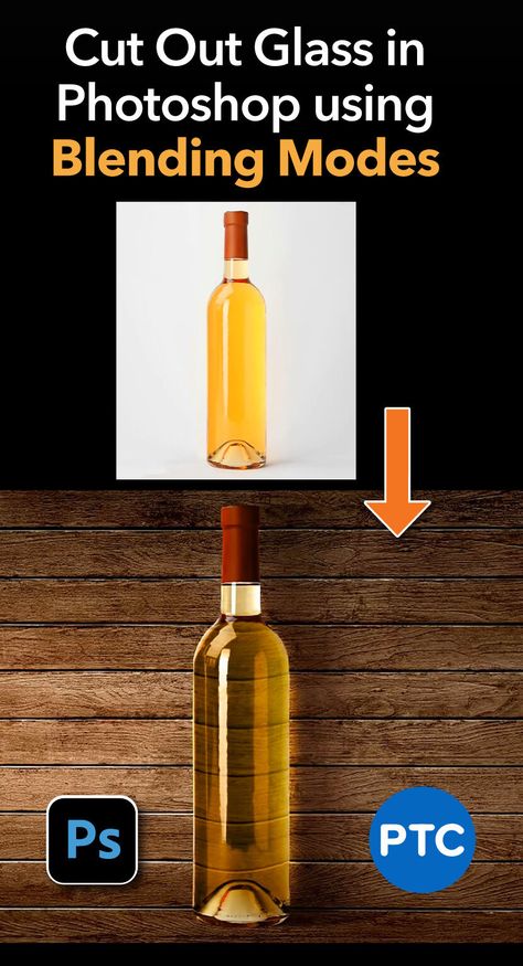 In this Photoshop tutorial, you will learn how to cut out a glass bottle from a white background using Blending Modes. ✨ Glass Photoshop, Photoshop Shortcut, Photoshop Editing Tutorials, Photoshop Training, Blending Modes, Adobe Tutorials, Photoshop Digital Background, Photoshop Tutorial Photo Editing, Photoshop Styles