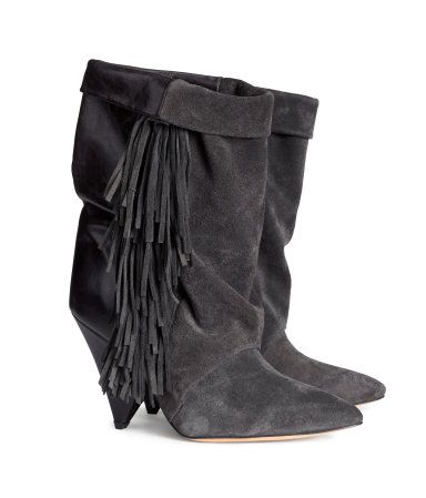 H&M Isabel Marant suede boots H&m Boots, Isabel Marant Boots, Suede Fringe Boots, Stockholm Stil, Fringe Boots, Grey Boots, Spike Heels, Stockholm Style, Stockholm Fashion