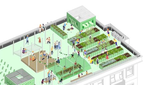 Gallery of Co-build Roof Garden "Green Cloud Garden" / 11architecture - 30 Roof Garden Architecture, Roof Garden Plan, Cloud Garden, Green Roof Design, Green Roof Garden, Green Roof Building, Roof Garden Design, Urban Heat Island, Architecture Drawing Plan