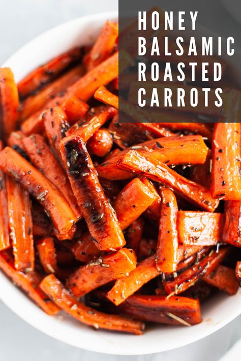 These Honey Balsamic Roasted Carrots are holiday and weeknight perfection. They are tangy and slightly sweet. Roasted Carrots Oven Healthy, Carrots On Grill, Carrot Sides, Balsamic Roasted Carrots, Carrots In Oven, Balsamic Carrots, Balsamic Carrots Roasted, Carrot Dishes, Honey Carrots