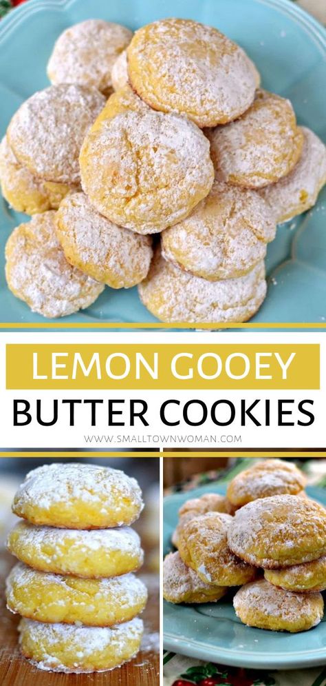 Gooey Lemon Cake, Lemon Gooey Butter Cookies, Ooey Gooey Butter Cookies, Cookies With Cream Cheese, Chocolate Chip Shortbread Cookies, Cake Box Cookies, Small Town Woman, Gooey Butter Cookies, Easy Cookie Recipe