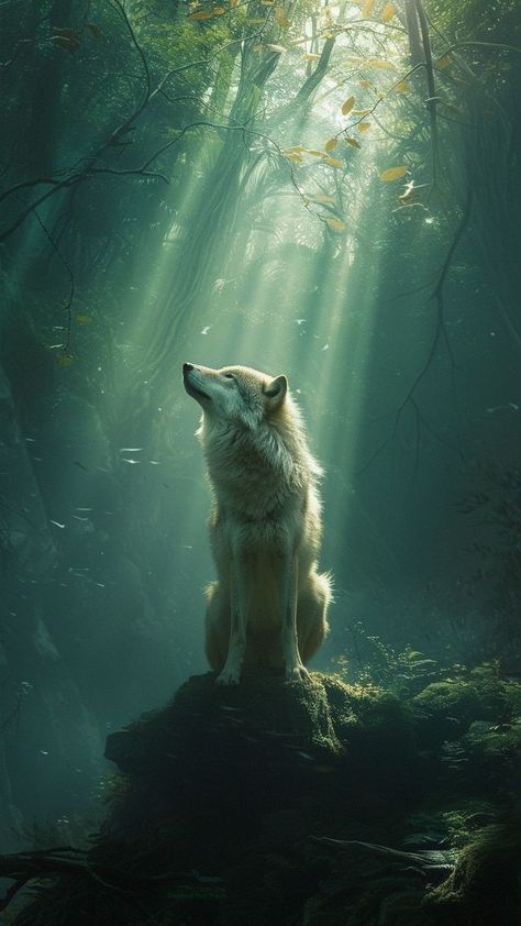 Wolf In The Woods, Wolf Art Fantasy, Magical Wolf, Werewolf Stories, Mystical Wolf, Deer Wallpaper, Wild Animals Photography, Wolf Stuff, Animal Illustration Art